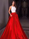 Two Piece Ball Gown Halter Red Satin Prom Dress #PDS020104589