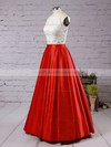 Fashion Two Piece Square Neck Satin with Appliques Lace Open Back Prom Dress #PDS020104587
