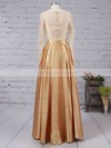Amazing Gold A-line Satin Scoop Neck Long Sleeves Prom Dress #PDS020104577