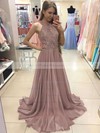 Burgundy A-line Scoop Neck Chiffon with Beading Floor-length Prom Dress #PDS020104608
