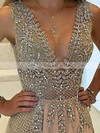 Luxury A-line V-neck Chiffon with Beading Floor-length Prom Dress #PDS020104604