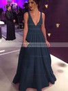 Elegant Red Ball Gown V-neck Satin Floor-length Prom Dress #PDS020104603