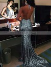 Trumpet/Mermaid V-neck Burgundy Sequined Sweep Train Prom Dress #PDS020104599