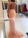 Sheath/Column Scoop Neck Sweep Train Tulle Lace Prom Dresses #PDS020104852