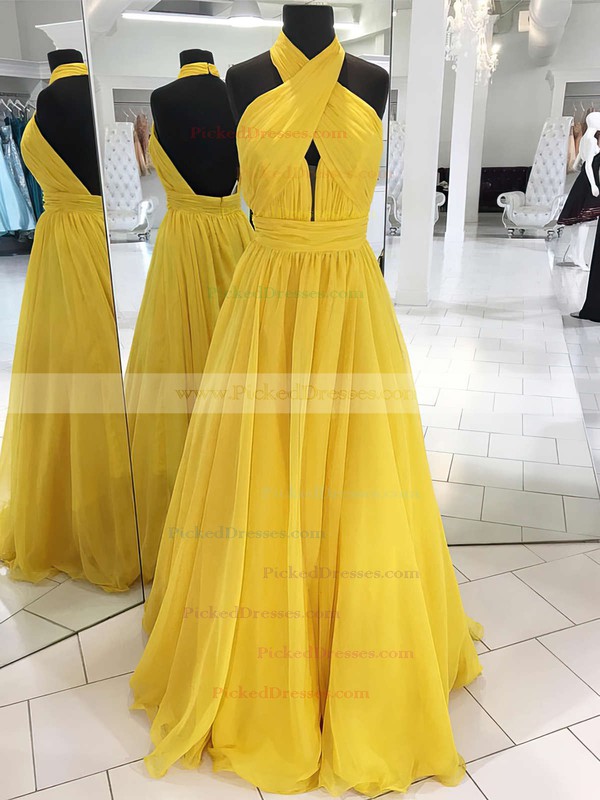 Princess Halter Floor-length Chiffon Prom Dresses #PDS020104877
