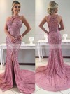 Trumpet/Mermaid Scoop Neck Sweep Train Tulle Beading Prom Dresses #PDS020104902