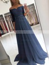 A-line Off-the-shoulder Floor-length Tulle Appliques Lace Prom Dresses #PDS020104905