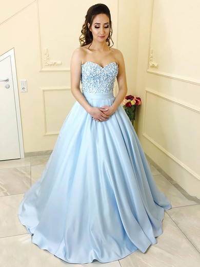 Princess Sweetheart Floor-length Satin Beading Prom Dresses #PDS020104912