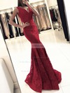Trumpet/Mermaid V-neck Floor-length Lace Prom Dresses #PDS020104918