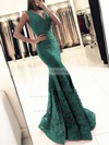 Trumpet/Mermaid V-neck Floor-length Lace Prom Dresses #PDS020104918