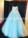 Princess Strapless Floor-length Tulle Appliques Lace Prom Dresses #PDS020104927