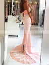 Trumpet/Mermaid Halter Sweep Train Jersey Appliques Lace Prom Dresses #PDS020104945