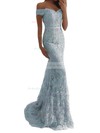 Trumpet/Mermaid Off-the-shoulder Sweep Train Tulle Appliques Lace Prom Dresses #PDS020104963