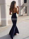 Trumpet/Mermaid V-neck Sweep Train Satin Ruffles Prom Dresses #PDS020104812