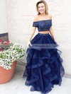 A-line Off-the-shoulder Floor-length Organza Beading Prom Dresses #PDS020104975