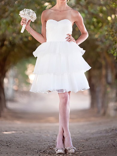 White Tiered Organza Good Ball Gown Lace-up Short/Mini Wedding Dresses #PDS00020492
