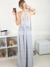 A-line Scoop Neck Floor-length Lace Satin Chiffon Split Front Prom Dresses #PDS020105172