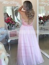 A-line Scoop Neck Floor-length Chiffon Tulle Pearl Detailing Prom Dresses #PDS020105247