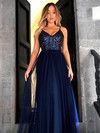 A-line V-neck Floor-length Tulle Sequins Prom Dresses #PDS020105254