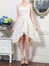 Ivory Lace V-neck Sashes/Ribbons Asymmetrical Cute Wedding Dresses #PDS00020498