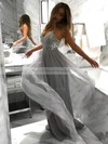 A-line V-neck Floor-length Chiffon Sequins Prom Dresses #PDS020105288