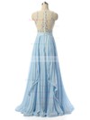 A-line Scoop Neck Floor-length Chiffon Tulle Beading Prom Dresses #PDS020105316