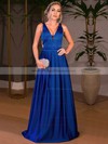 A-line V-neck Floor-length Satin Ruffle Prom Dresses #PDS020105328