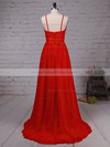A-line Scoop Neck Sweep Train Lace Chiffon Split Front Prom Dresses #PDS020105340