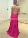 A-line Scoop Neck Floor-length Chiffon Tulle Beading Prom Dresses #PDS020105346