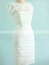 Scoop Neck White Lace Silk-like Satin Sashes / Ribbons Short Sleeve Trumpet/Mermaid Wedding Dresses #PDS00020502