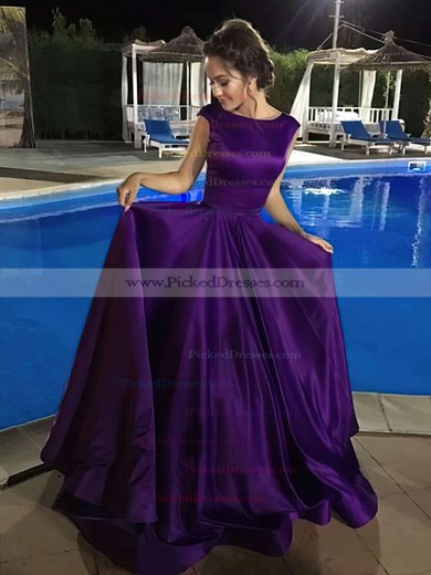 Ball Gown Scoop Neck Floor-length Satin Ruffles Prom Dresses #PDS020105408