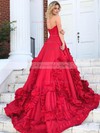 Ball Gown V-neck Sweep Train Satin Cascading Ruffles Prom Dresses #PDS020105418