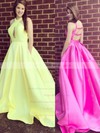 Ball Gown V-neck Sweep Train Satin Pockets Prom Dresses #PDS020105419