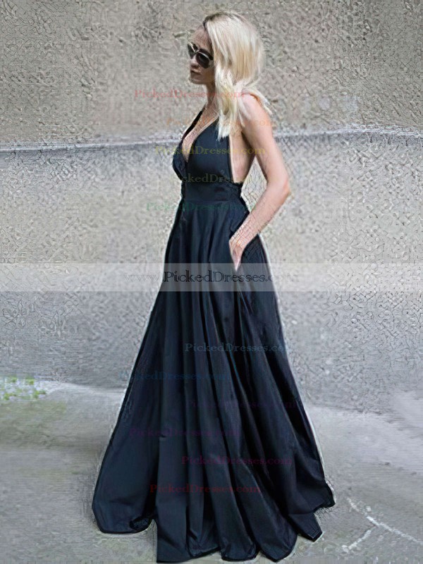 Ball Gown V-neck Floor-length Satin Pockets Prom Dresses #PDS020105455