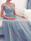 Princess Scoop Neck Floor-length Tulle Beading Prom Dresses #PDS020105566