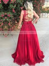 Princess V-neck Floor-length Tulle Appliques Lace Prom Dresses #PDS020105572