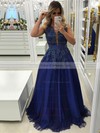 Princess V-neck Floor-length Tulle Appliques Lace Prom Dresses #PDS020105572