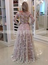 A-line Off-the-shoulder Floor-length Lace Tulle Appliques Lace Prom Dresses #PDS020105583