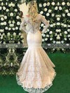 Trumpet/Mermaid Scalloped Neck Sweep Train Lace Tulle Pearl Detailing Prom Dresses #PDS020105618