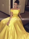 Princess Off-the-shoulder Sweep Train Satin Pockets Prom Dresses #PDS020105710