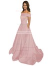 Princess Off-the-shoulder Sweep Train Satin Pockets Prom Dresses #PDS020105710
