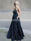 Princess V-neck Floor-length Satin Pockets Prom Dresses #PDS020105764