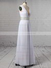 A-line V-neck Floor-length Chiffon Beading Prom Dresses #PDS020105772
