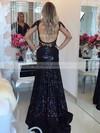 Trumpet/Mermaid Scoop Neck Sweep Train Tulle Sequined Appliques Lace Prom Dresses #PDS020105811