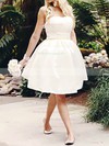 Knee-length White Satin Ruffles Lace-up Online Ball Gown Wedding Dress #PDS00020516