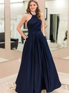 A-line Halter Floor-length Satin Prom Dresses #PDS020105946