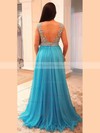 A-line V-neck Floor-length Chiffon Beading Prom Dresses #PDS020105958