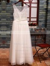 White Tulle Scoop Neck Appliques Lace Floor-length Coolest Wedding Dresses #PDS00020518