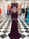 Sheath/Column V-neck Sweep Train Jersey Appliques Lace Prom Dresses #PDS020106049