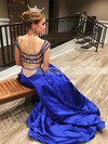 Princess V-neck Sweep Train Satin Tulle Beading Prom Dresses #PDS020106052
